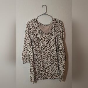 Catherines Animal Print 3/4 Sleeve Fall Comfy Top 2X